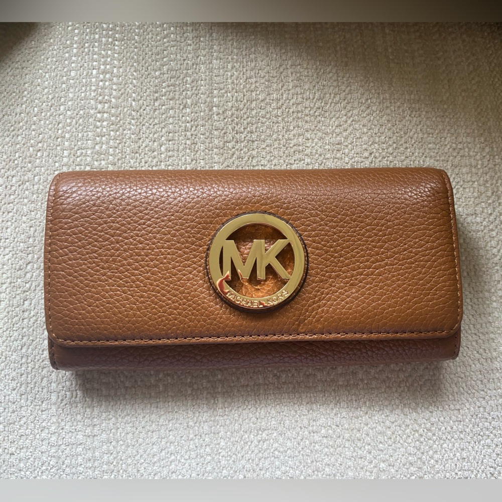 Michael Kors Tan Leather Wallet with Gold Logo